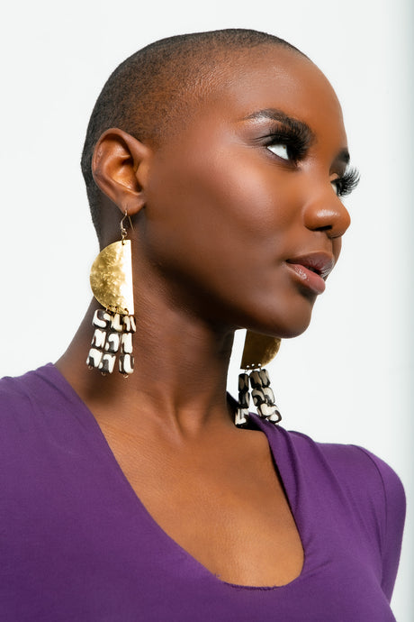 Bone Bead and Brass Earrings