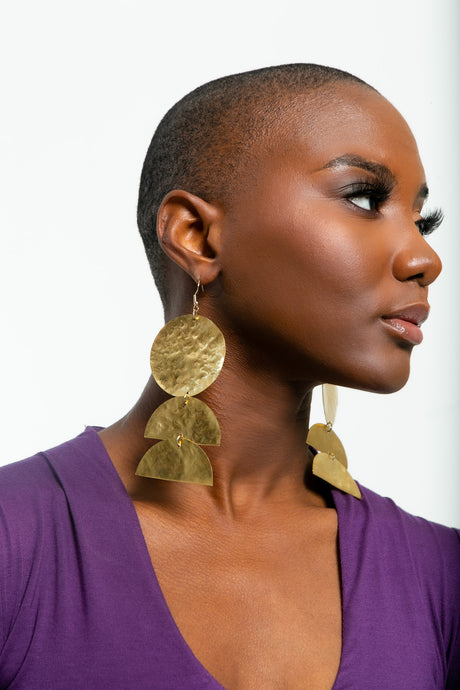 Geo Hammered Brass Earrings
