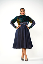 Dark Denim Garden Midi Skirt