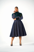 Dark Denim Garden Midi Skirt