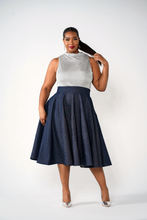 Dark Denim Garden Midi Skirt