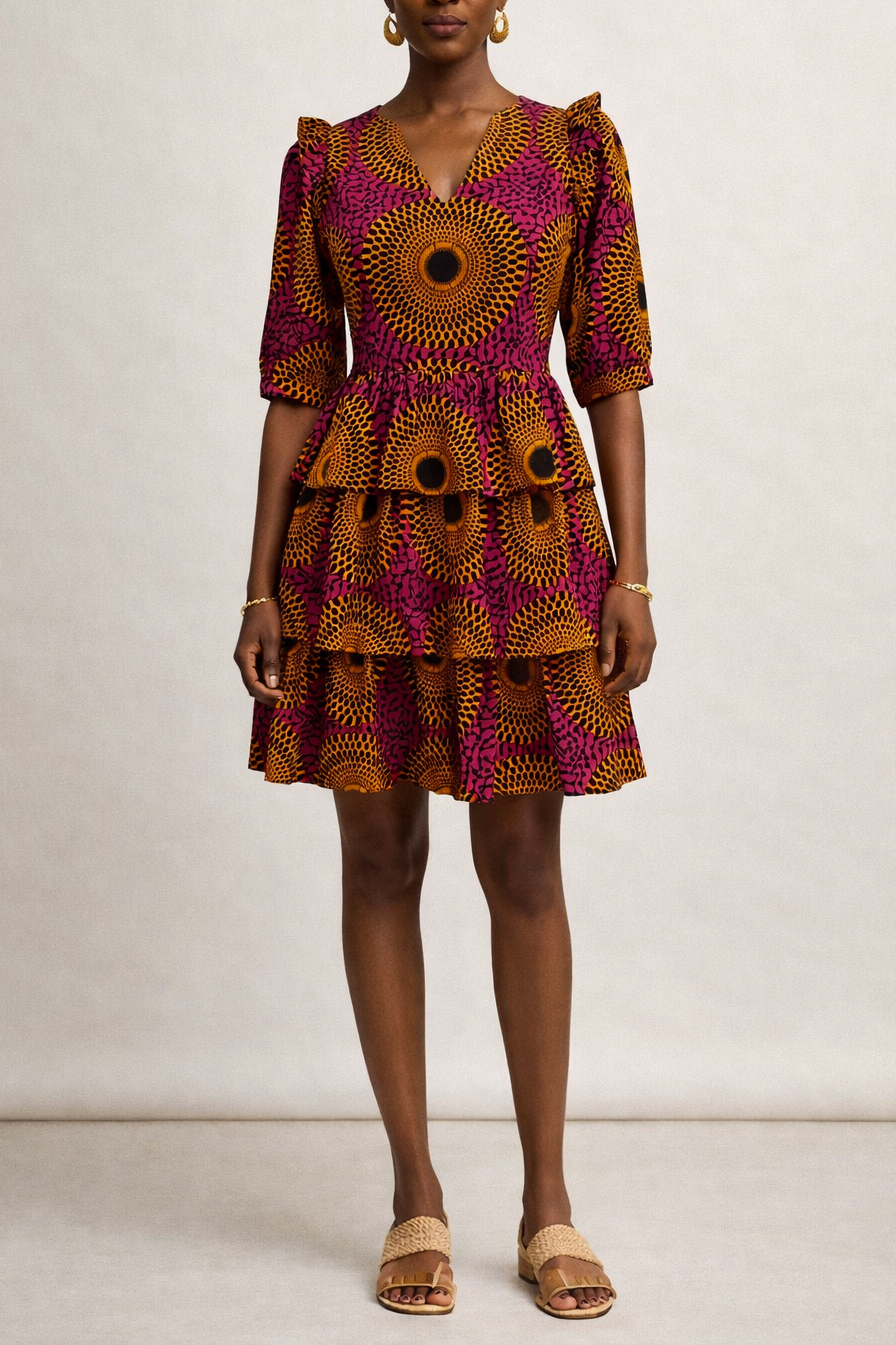 Raspberry Marigold Tiered Ruffle Dress - SAMPLE SALE