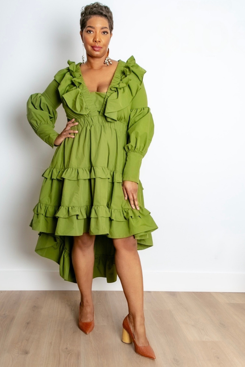 Avocado Ruffle Dress - SAMPLE SALE
