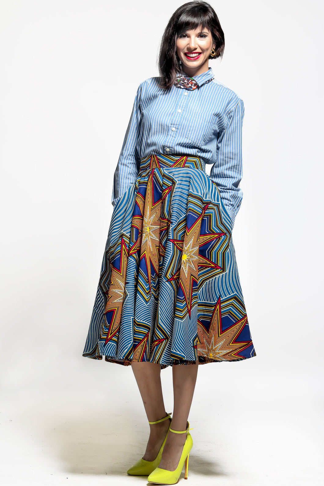 Blue African print midi skirt from A Leap of Style 